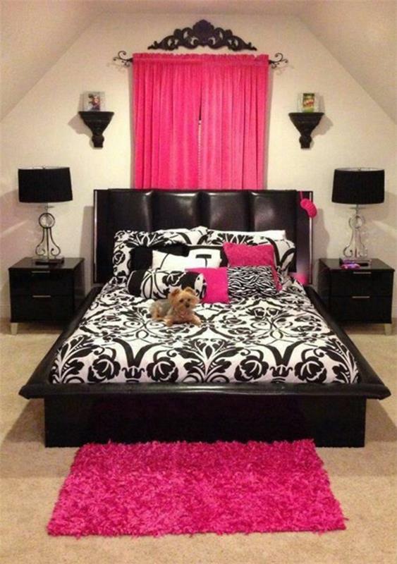 skórzane łóżko różowe akcenty w meblach do sypialni