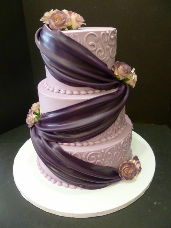fioletowa wstążka pomysłów na tort weselny
