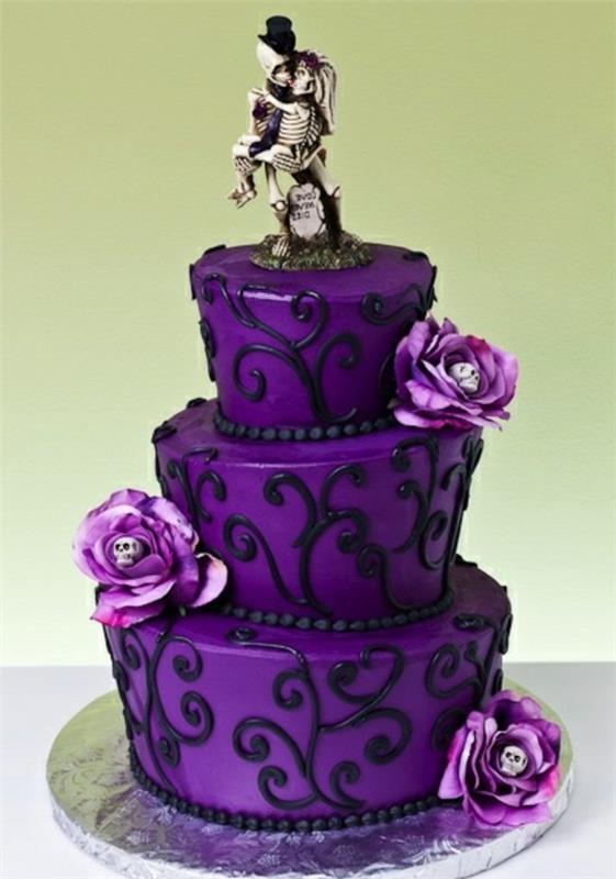fioletowy tort weselny pomysły fioletowy ciemny wzór