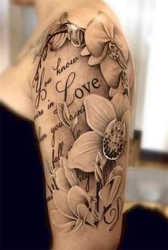 amour des idées de tatouage sur les manches d'orchidées