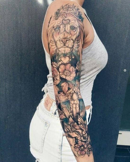 idées de tatouage de manche de fleur de lion