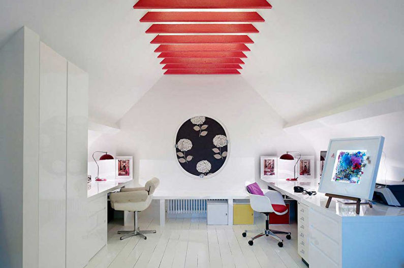 Interiérový design domácí kanceláře v podkroví - fotografie