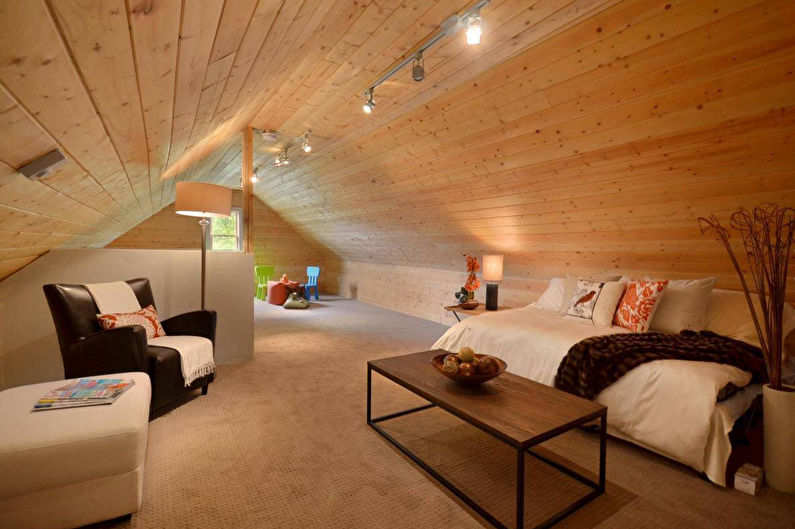 Interiérový design obývacího pokoje v podkroví - fotografie