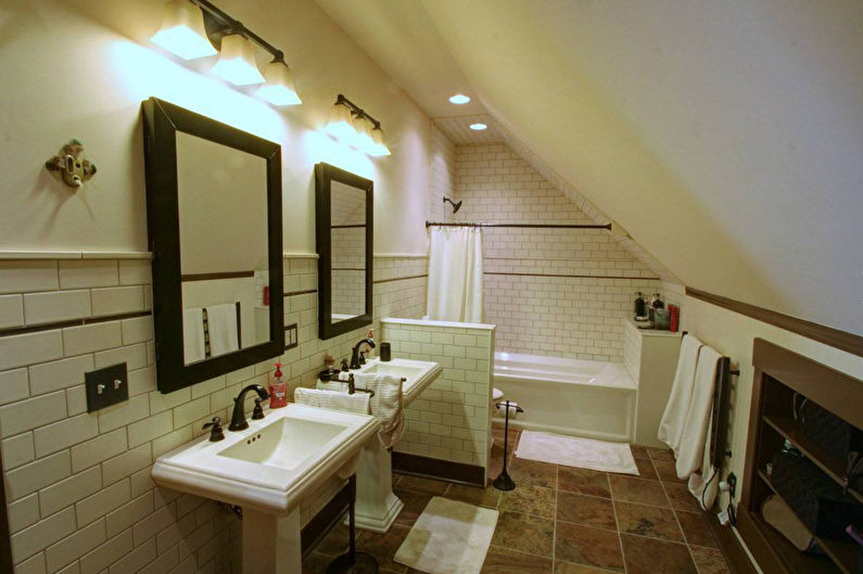 Návrh interiéru koupelny v podkroví - fotografie