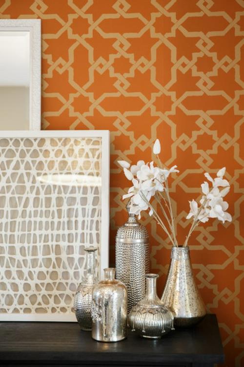 Marokański styl we wnętrzu pomarańczowy wzór tapety