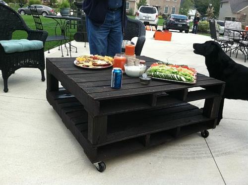 palettes de meubles en bois table noire roulettes de jardin