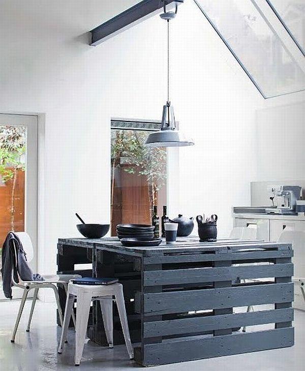 Meubles en bois table de palette salle à manger noire îlot de cuisine