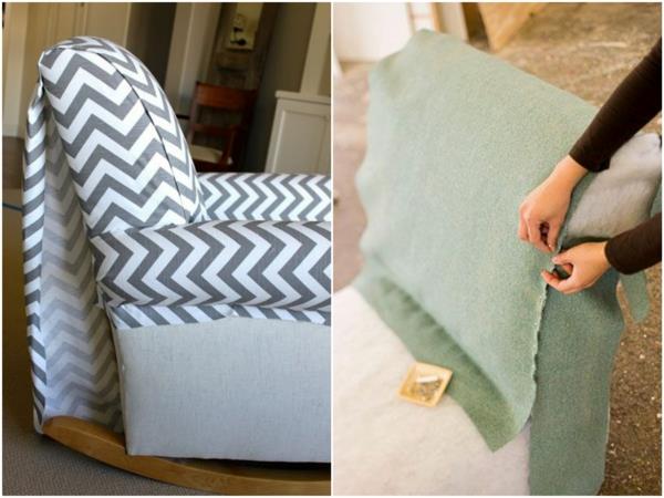tissus d'ameublement dessins colorés motif chevron chaise rembourrée restaurer de vieux meubles