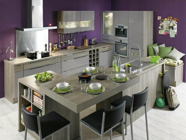 metod kuchnie szaro-fioletowa farba ścienna projekt kuchni