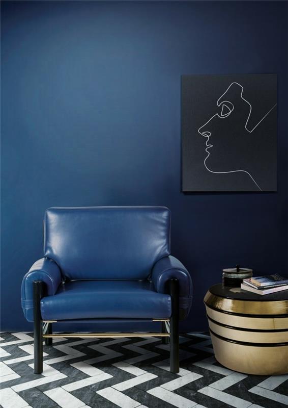 minimalistyczny wystrój w odcieniach błękitu projekt ściany fotel