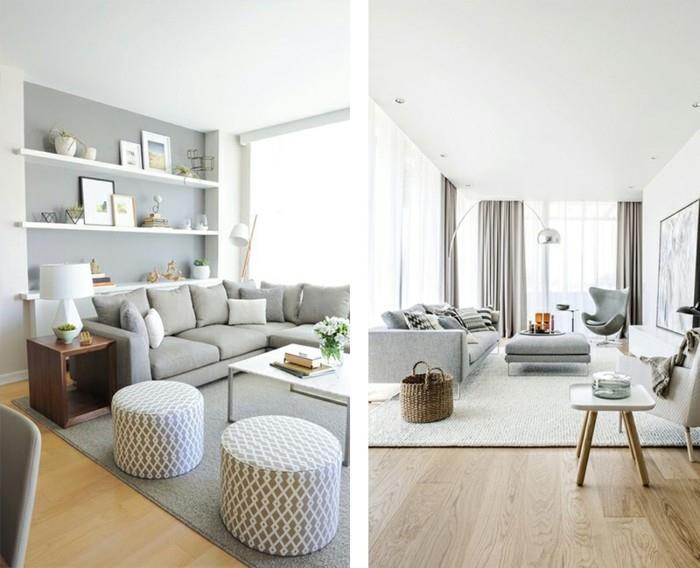 décor minimaliste gris salon canapé murs clairs