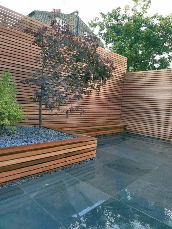 idées de conception de jardin minimaliste sol de clôture en bois