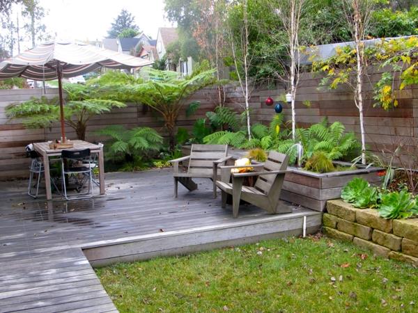 przykłady nowoczesnych projektów ogrodowych w części wypoczynkowej