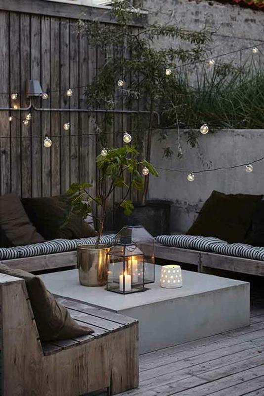 nowoczesny projekt tarasu zdjęcia meble balkonowe romantyczne światło świec