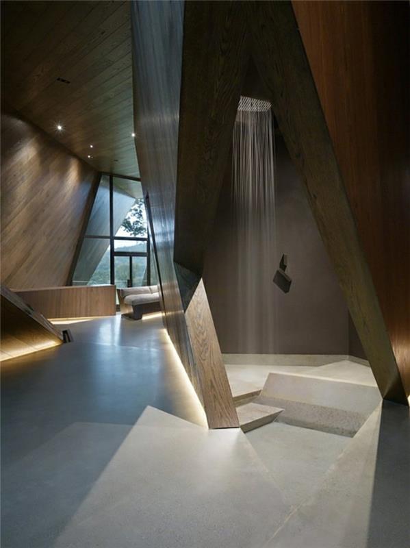 nowoczesna architektura i rzeźbiarski design drewno beton prysznic nowoczesna łazienka