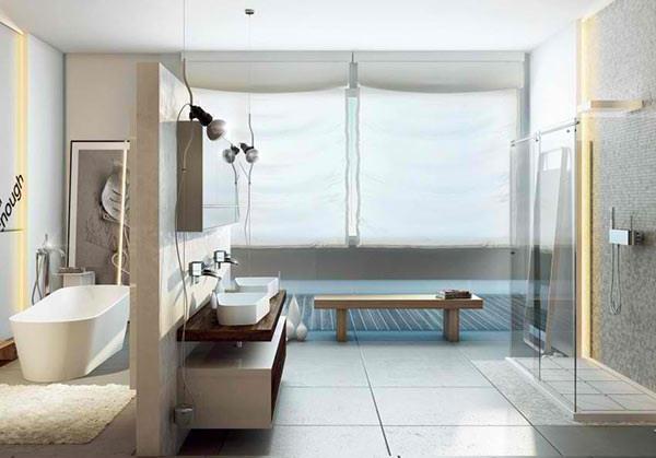 salle de bain moderne baignoire autoportante cloison douche moma design