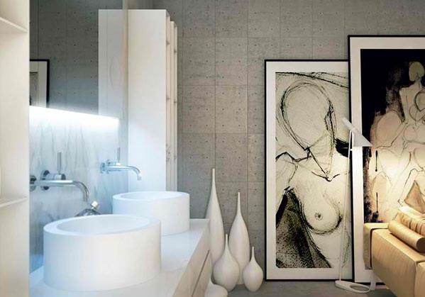 salle de bain moderne design mural art mural aspect béton moma design