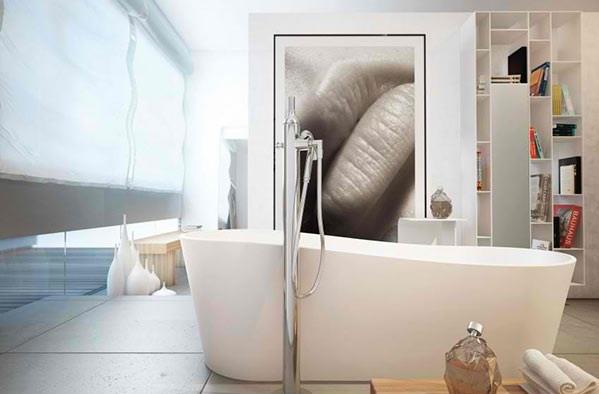 Conception de mur de salle de bain moderne étagères murales baignoire autoportante moma design