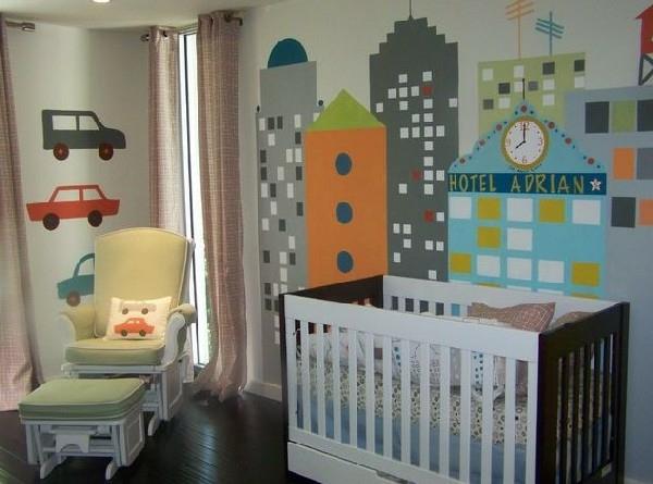 La literie de bébé moderne et cool conçoit l'intérieur urbain des garçons