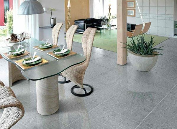 salle à manger moderne table à manger avec chaises dalles de béton sol salon ouvert