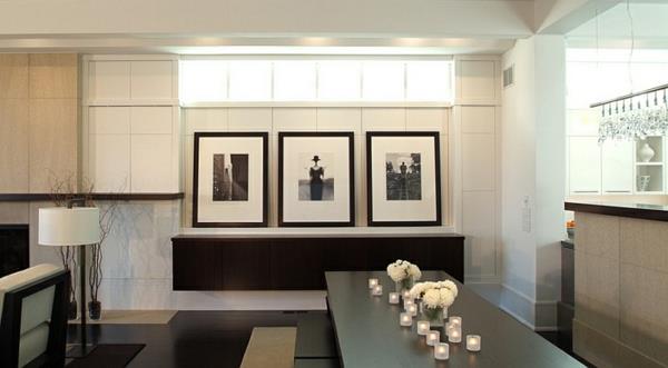 salle à manger moderne table en bois noir et blanc décorations de table bougies
