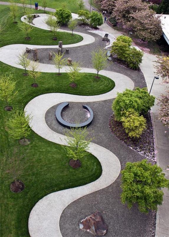 nowoczesne przykłady projektowania ogrodów zakrzywiona granica