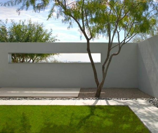 idées de clôtures de jardin modernes pelouse en béton arbre de gravier