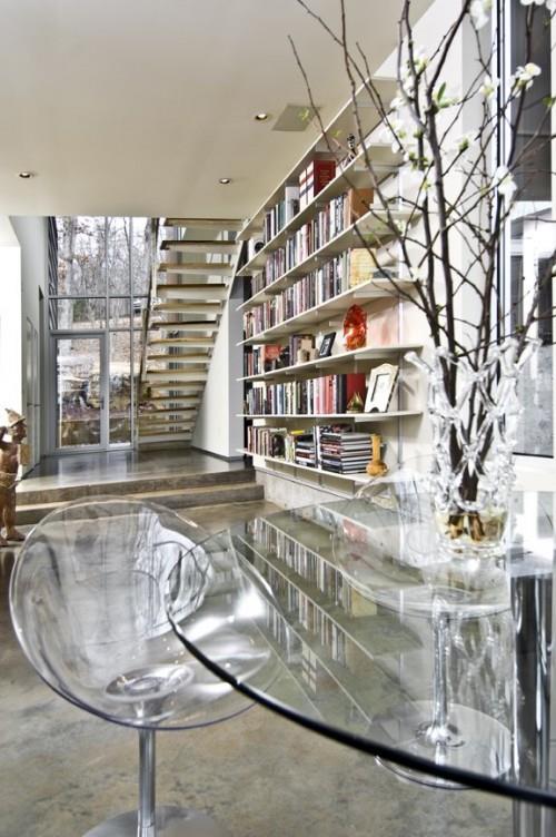La bibliothèque de maison moderne conçoit des escaliers de chaise de table en acrylique