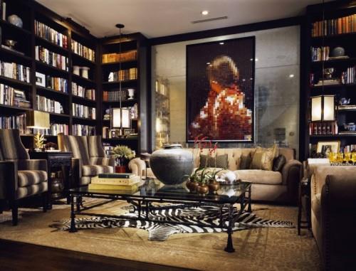 la bibliothèque de la maison moderne conçoit des rayures noires