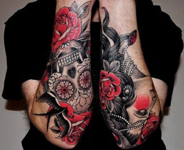 idées pour tatouage avant-bras noir et rouge