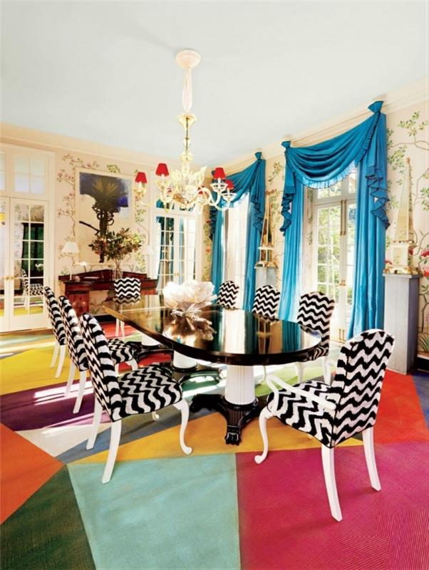 chaises modernes salle à manger chaises design motif zig zag tapis coloré