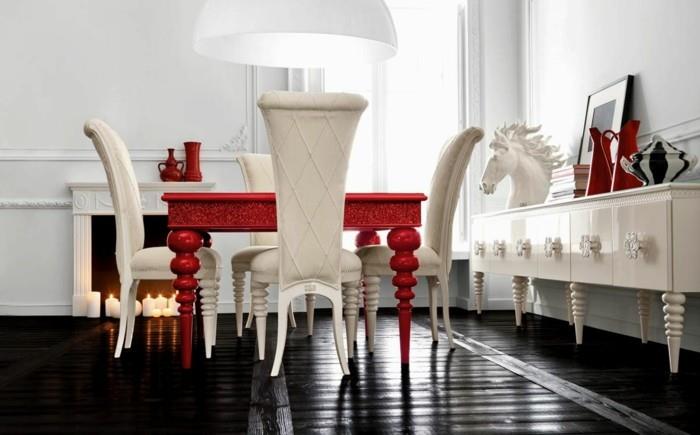 chaises modernes salle a manger chaises blanches table a manger rouge sol noir
