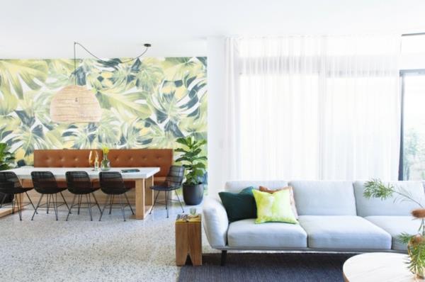 papier peint moderne plan ouvert avec mur d'accent avec papier peint floral