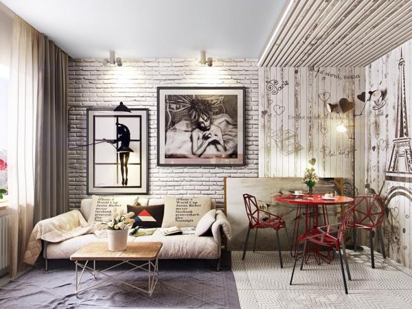 papier peint moderne beau design mural dans le salon avec aspect pierre