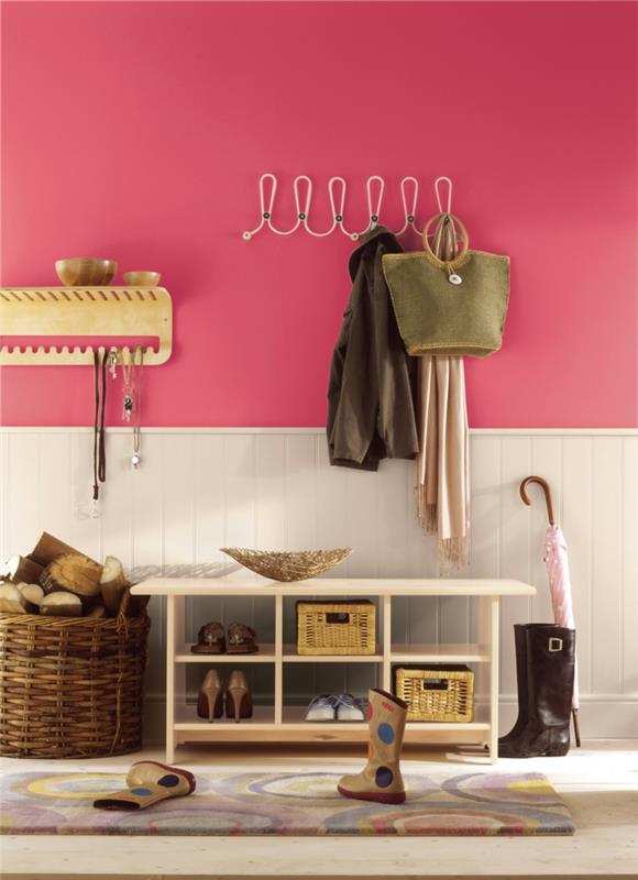 couleurs de mur modernes rose rose meubles de couloir blanc