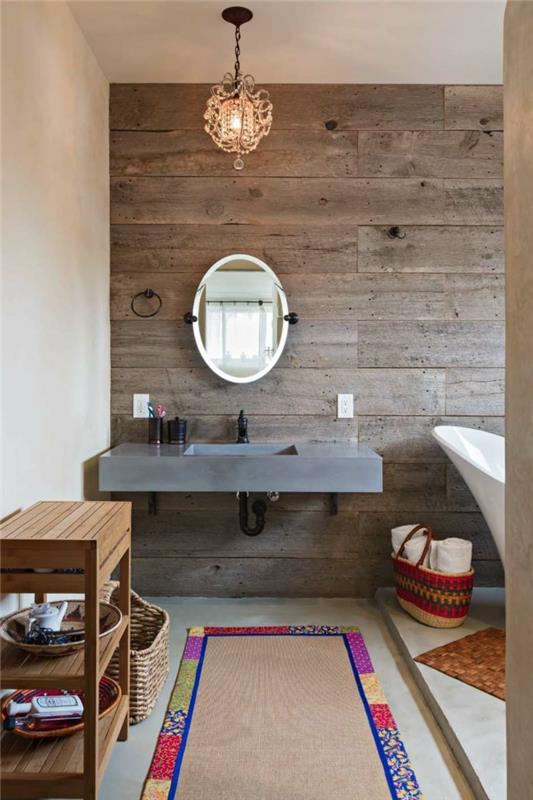 nowoczesna ściana drewniana ściana akcentująca łazienka