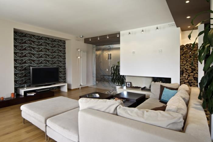 meubles de salon modernes canapé d'angle beau mur d'accent