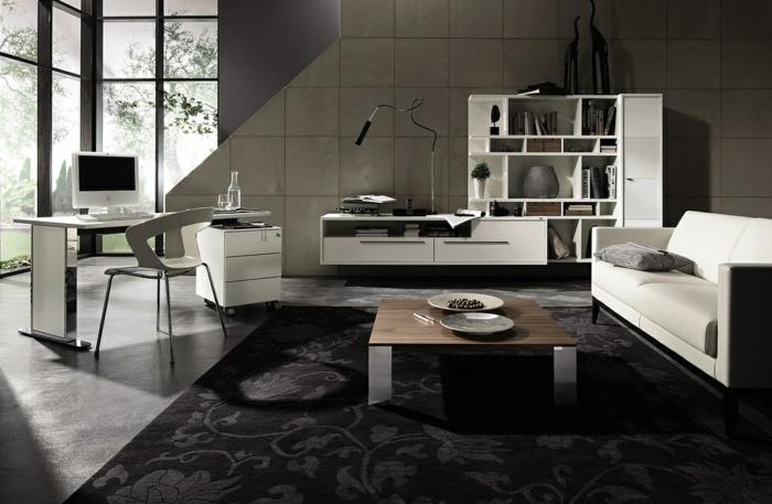 Mobilier de salon moderne design lumineux tapis floral gris foncé