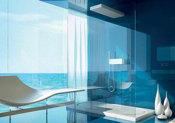 meubles de salle de bain modernes douche murs en verre vue mer design moma