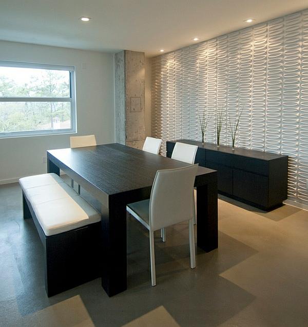 salle à manger moderne au mobilier en bois noir et blanc de style minimaliste