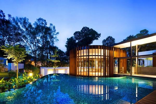 maison moderne architecture durable idées d'éclairage de jardin jardin piscine terrasse
