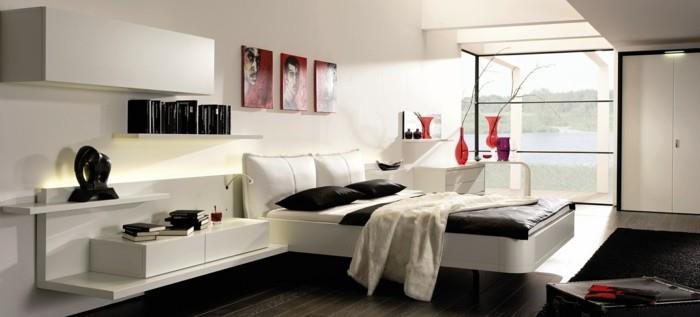 chambre moderne blanc noir accents rouges