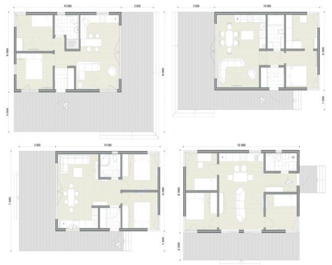 Možnosti rozvržení pro modulární dům podle standardních návrhů výrobce