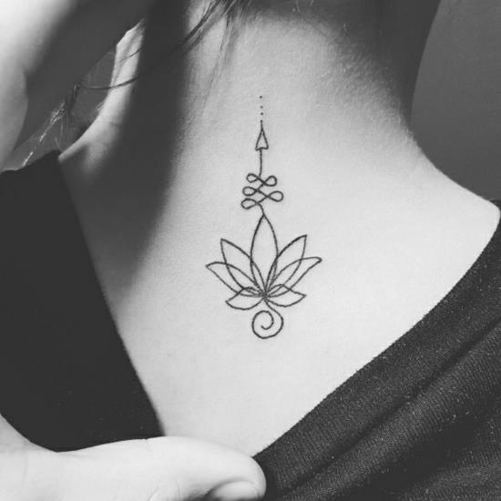 szyi kobiety unalome tatuaż