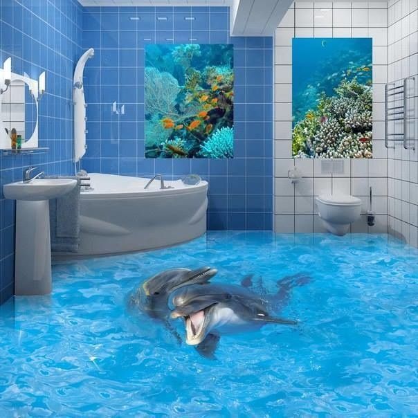 Саморазливен 3D под с делфини
