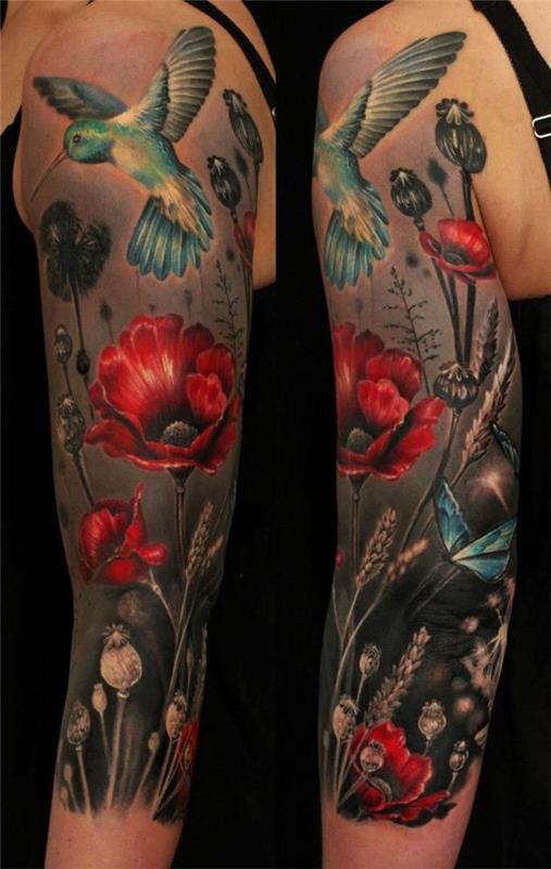 bras tatouage tribal fleurs nature
