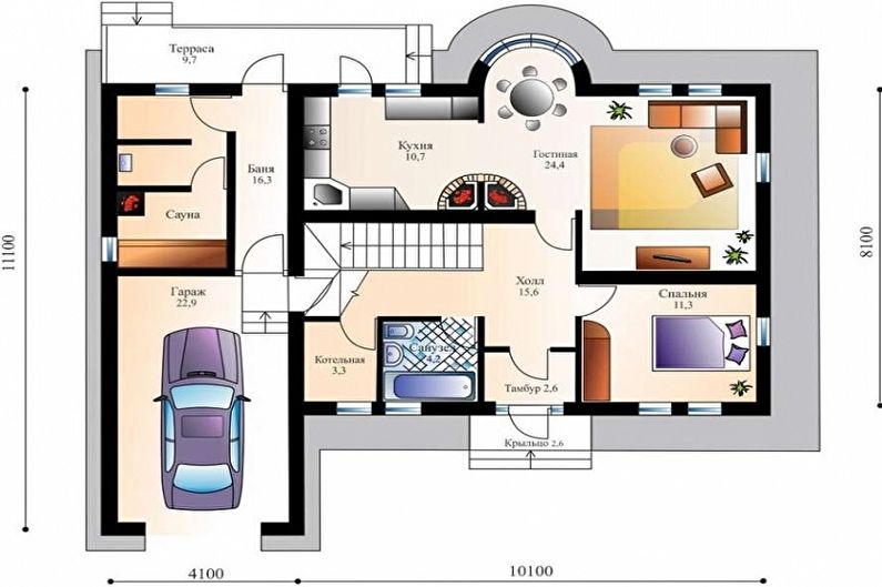 Moderní projekty jednopatrových domů-Jednopatrový dům s garáží