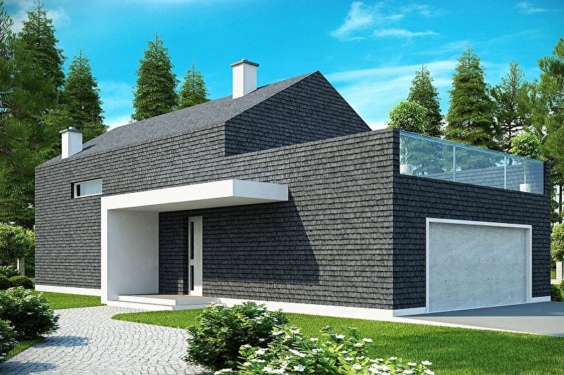 Moderní projekty jednopodlažních domů s garáží - Podkrovní dům s garáží a suterénem