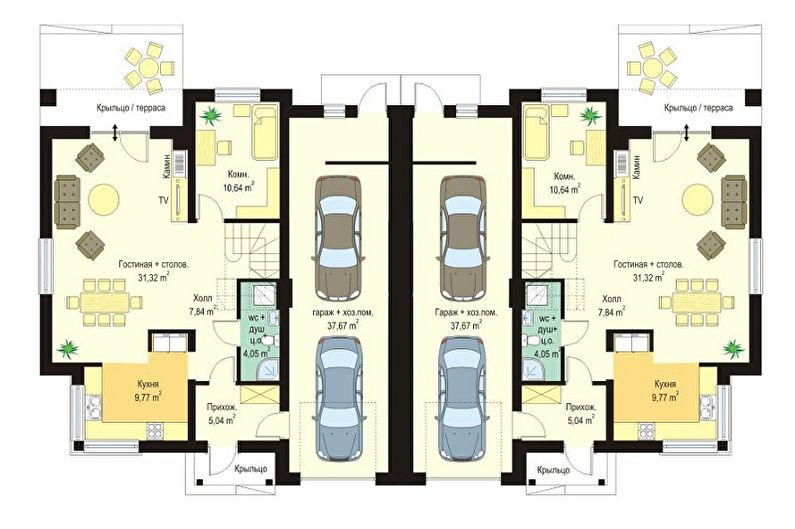 Moderní projekty jednopodlažních domů s garáží - Duplex s garáží