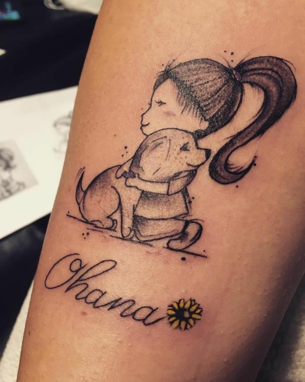 ohana tatouage chien fille amitié